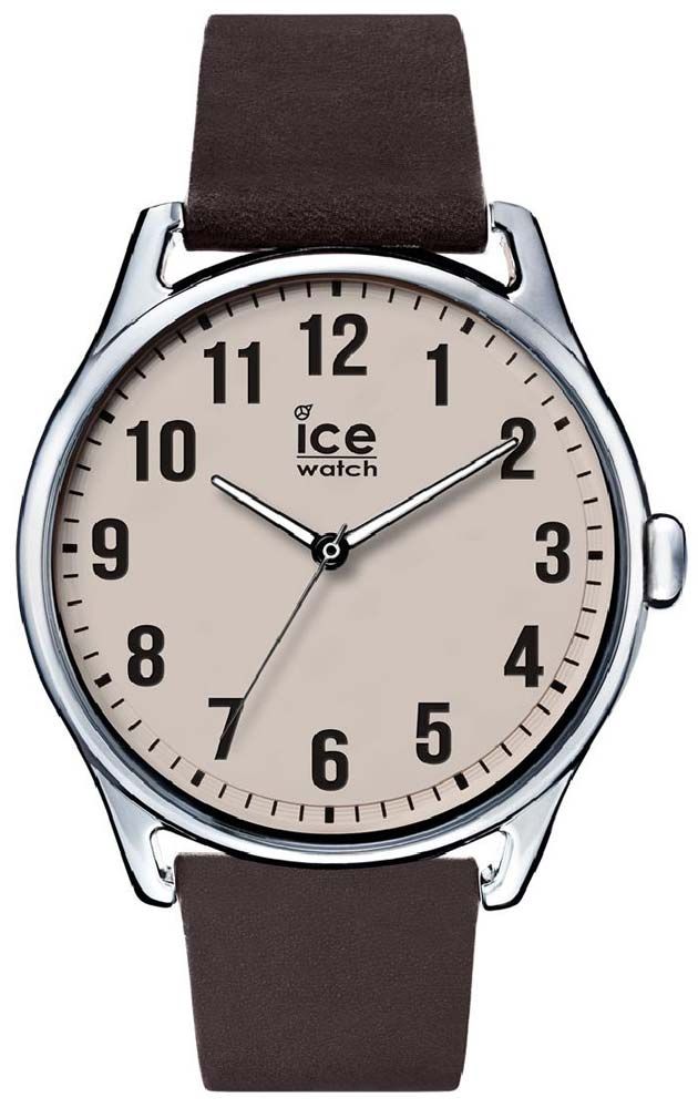 ICE Time Mens Wrist Watch Stainless Steel Case, Beige Face, Brown